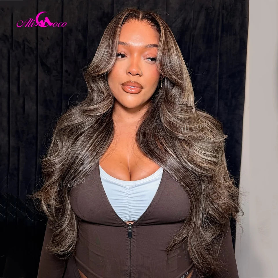 Highlight Brown Blonde 5x5 Lace Closure 180 Density Body Wave Human Hair Wig 13x6 Lace Front Wigs Pre Plucked for Women
