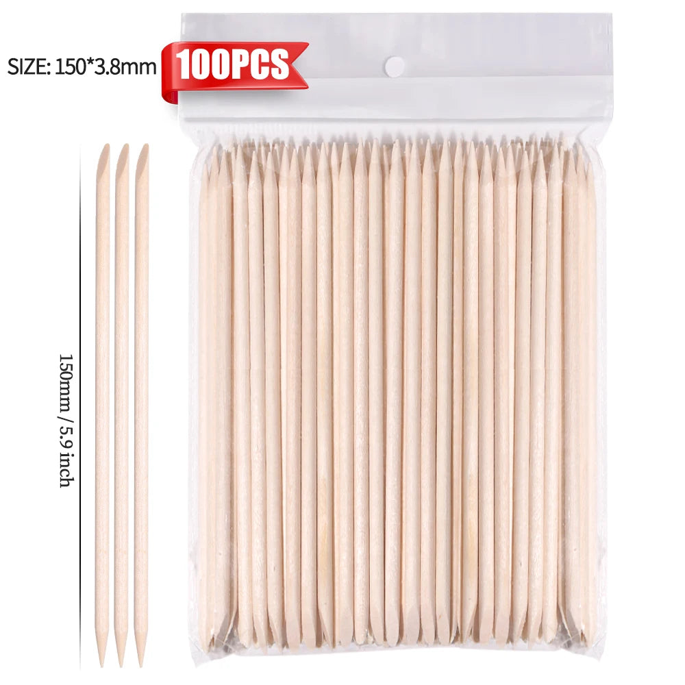 100Pcs Orange Wood Sticks for Nails Double Sided Cuticle Pusher Remover Nail Art Manicure Pedicure Tool for Manicure Pedicure