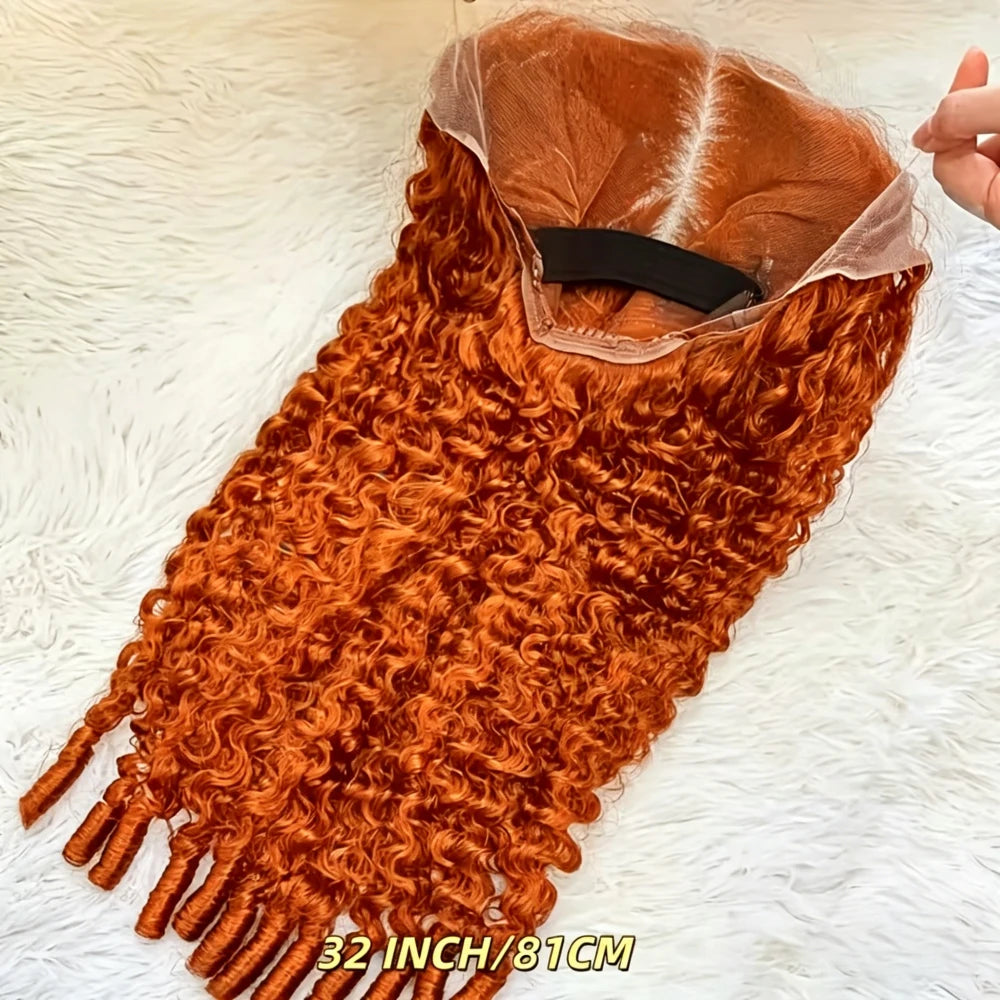 Ginger Orange Burmese Curly Human Hair Wig Pre Plucked 13x6 Hd Lace Front Human Hair Wig 200 Density #350 Colored Wig Human Hair