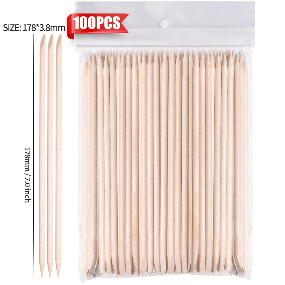 100Pcs Orange Wood Sticks for Nails Double Sided Cuticle Pusher Remover Nail Art Manicure Pedicure Tool for Manicure Pedicure