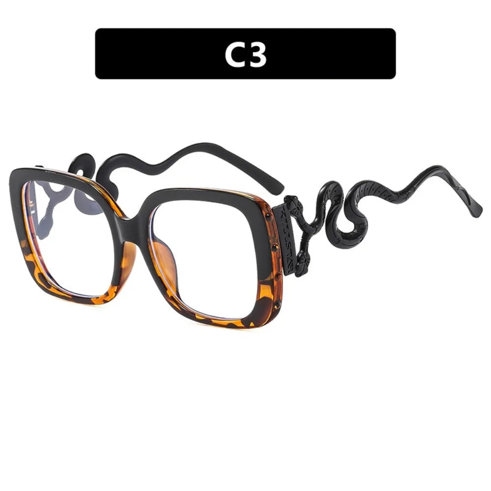 Retro Large Frame Woman Eyeglasses Square Shape Flat Mirror Square Glasses Frame Snake Leg Personalized Glasses Frame for Women