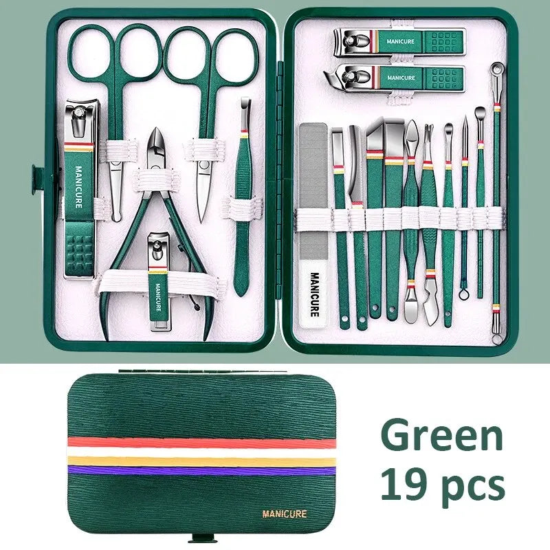 6-9 Pcs Manicure Set With Leather Case Professional Foot And Face Care Tool Kits Stainless Steel Nail Clipper Sets Gift
