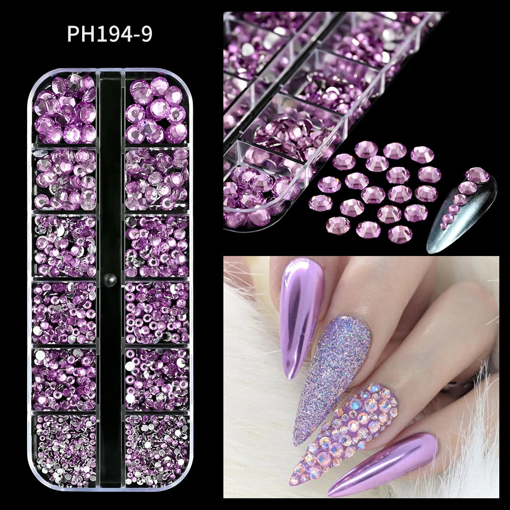 12Grids Ocean Gold Nail Art Charms Shell/Seahorse/Starfish White Half Round Pearl Gems 3D Mixed Punk Manicure Metal Rivets Studs