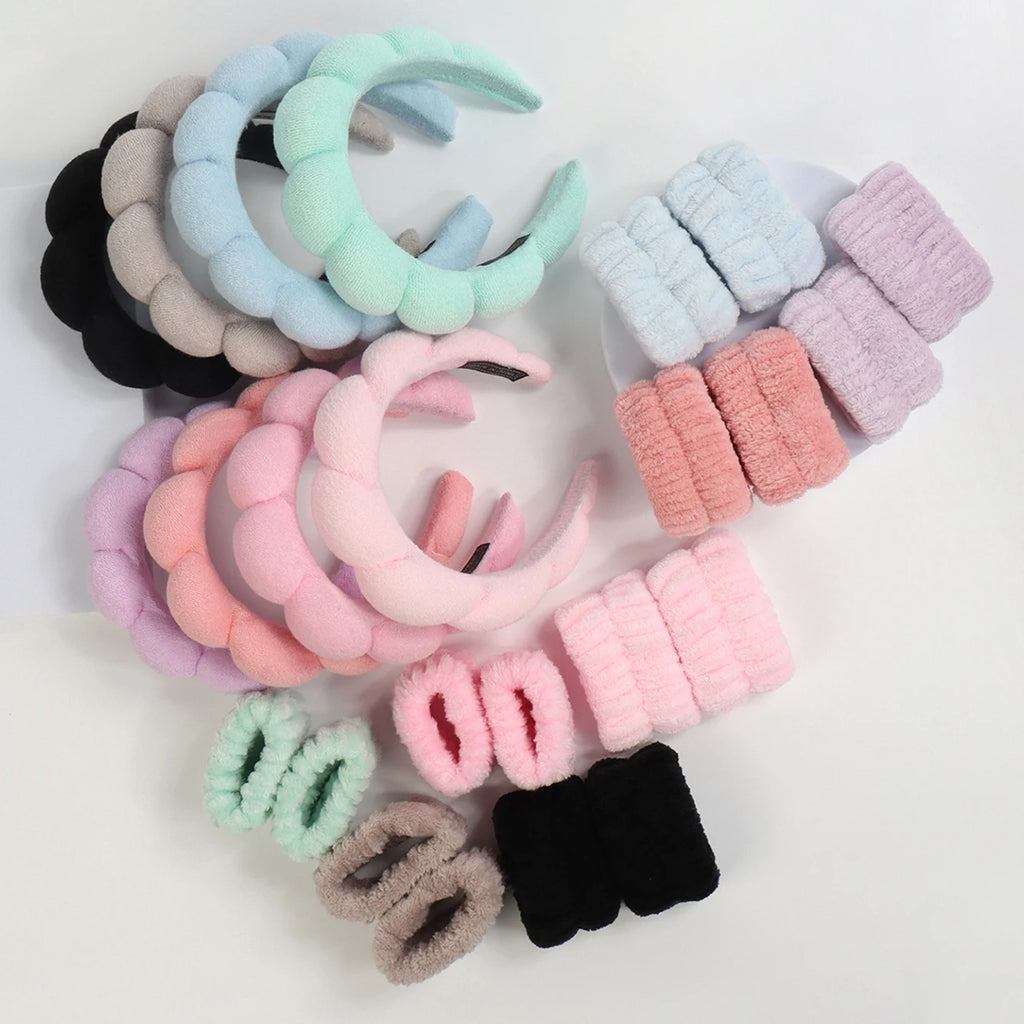 1/3Pcs Fashion Microfiber Washing Wristbands Scrunchies Puffy Headband Spa Bubble Headband for Washing Face Makeup Shower Skincare