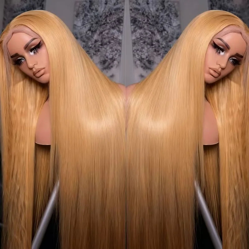 Straight Honey Blonde Wig 13x6 13x4 Hd Lace Frontal Wigs 30 36 Inch 200% Density #27 Blonde Colored Human Hair Wigs Pre Plucked