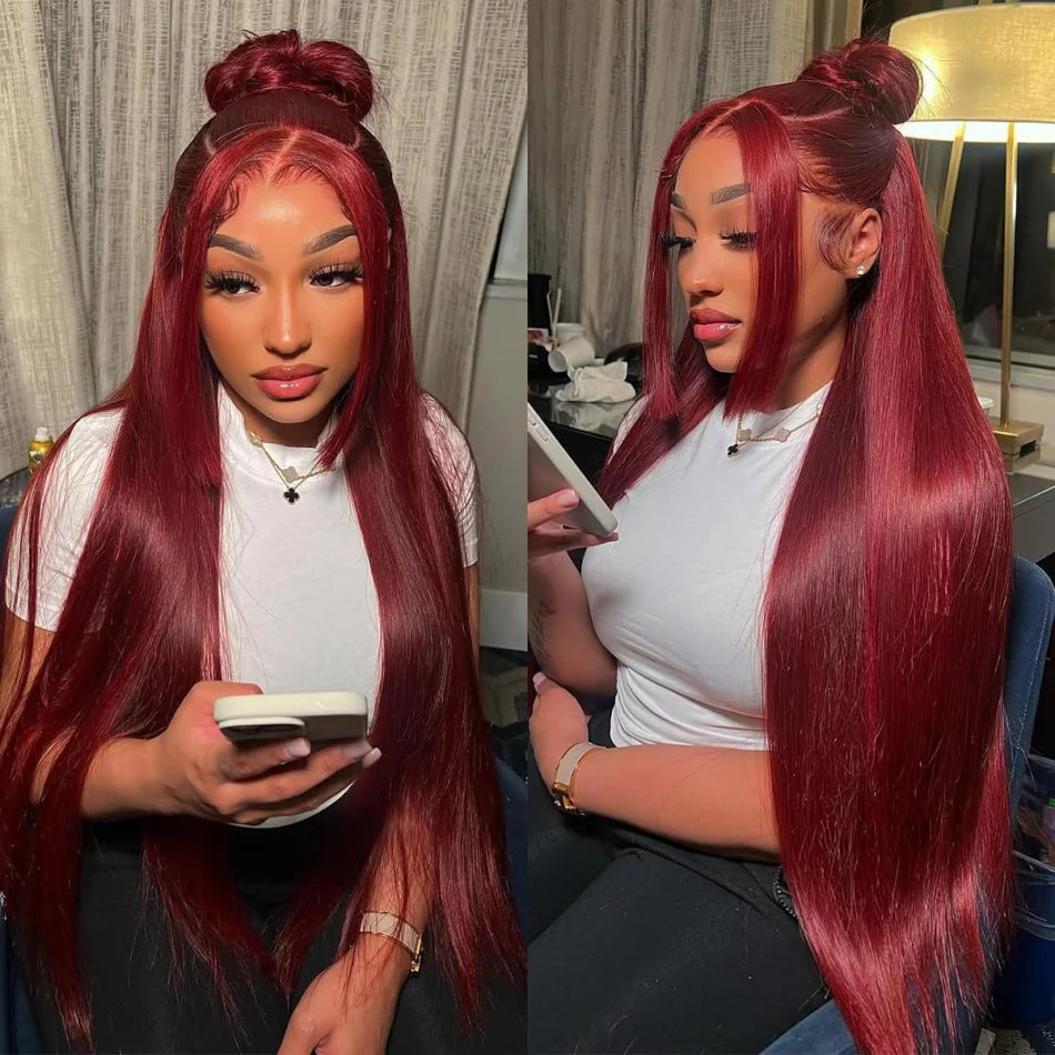 Red Colored Human Hair Wigs Burgundy 13X6 Hd Lace Frontal Human Hair Wig Straight Lace Front Wig Brazilian Wigs Original 30 Inch