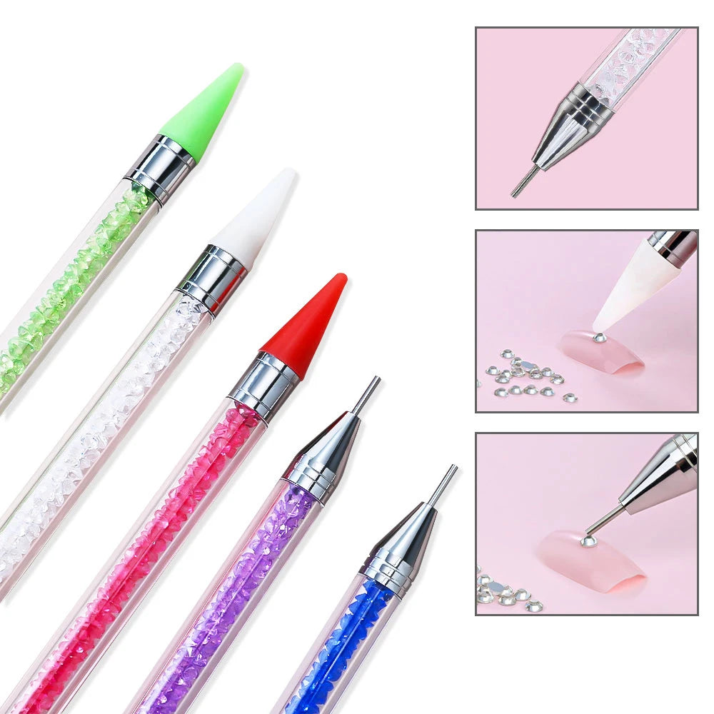 1Pc Dual-ended Rhinestone Gems Picker Dotting Pen Wax Pencil Acrylic Handle Crystal Studs Picker Manicure Nail Art DIY Tools