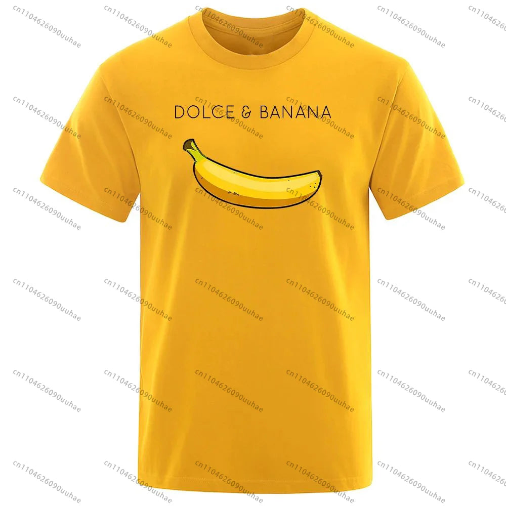 2026 Fashion Men's T-Shirt, Dolce & Gabbana with Banana Pattern Print T-Shirt, 100% Cotton Comfortable Casual Breathable T-Shir