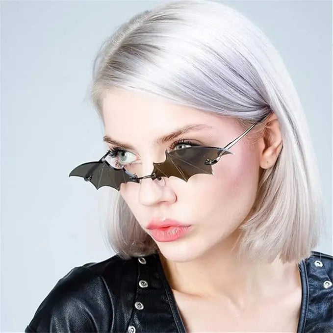 1-36Pcs Bat Sunglasses Rimless Goth Glasses for Women Men Halloween Party Glasses Trendy Eyewear Novelty Cosplay Party Eyewear