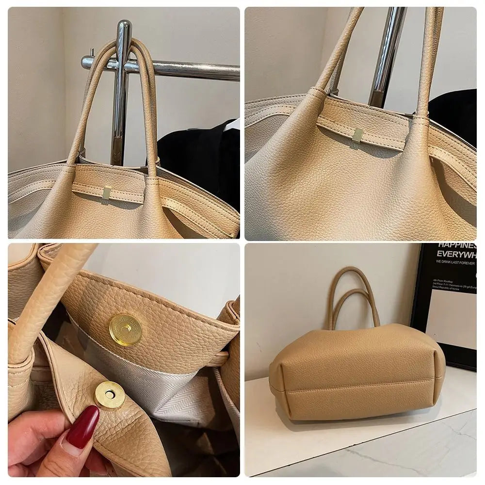 Luxury Lychee Pattern Underarm Shoulder Bags PU Leather Solid Color Women's Handbags Large Capacity Tote Bag Travel