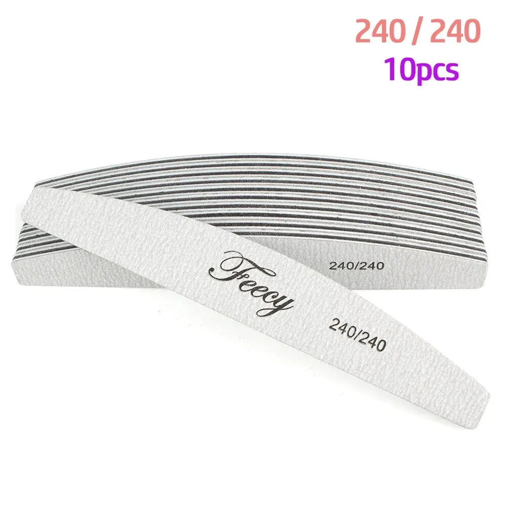 10Pcs/Lot 80/100/150/180/240 Grit Limas Trimmer Lime Nail Art Ongle Manicure Tool Nail File Buffer Double Side Nail Files Buffer