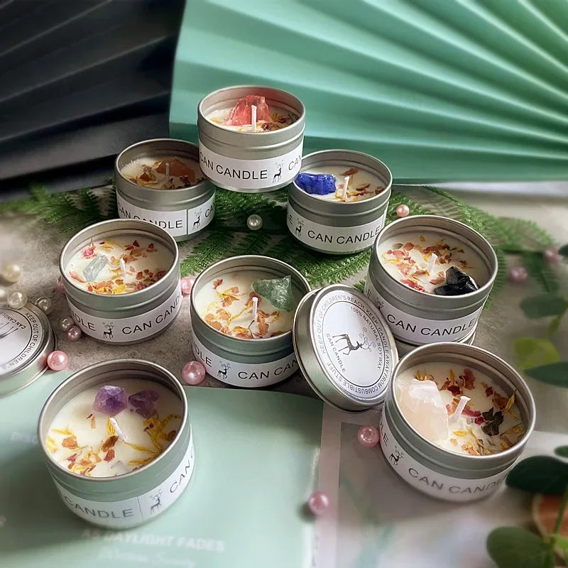 Scented Candle Crystal Stone Dry Flower Silver Tin Candle Hotel Wedding Ceremony Candle
