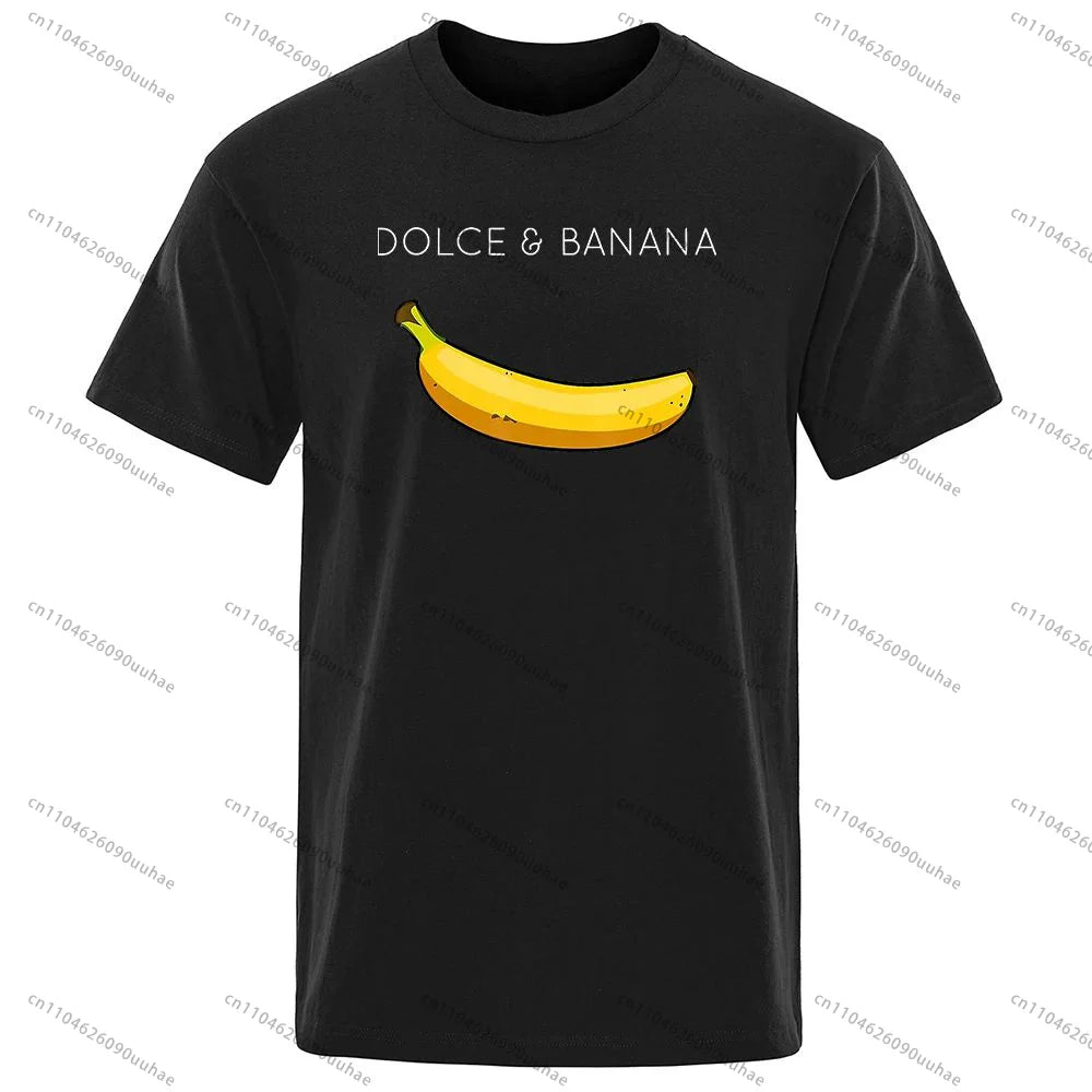 2026 Fashion Men's T-Shirt, Dolce & Gabbana with Banana Pattern Print T-Shirt, 100% Cotton Comfortable Casual Breathable T-Shir