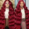 99J Burgundy Body Wave 13x4 Lace Full Front Human Hair 13x6 HD Lace Frontal Wigs 46 Inch Max-lace Red Colored Wig For Women