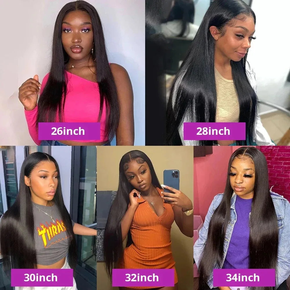 13x4 HD Transparent Bone Straight Human Hair Lace Frontal Wigs 250 Density 4x4 Closure Human Hair Wigs for Women 30 40 Inch