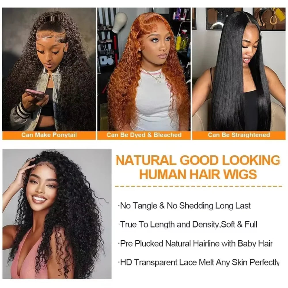 220% Density Deep Wave Lace Frontal Wig 13x4 13x6 HD Human Hair Lace Front Wigs For Women Water Wave Pre Plucked 7x6 Closure Wig