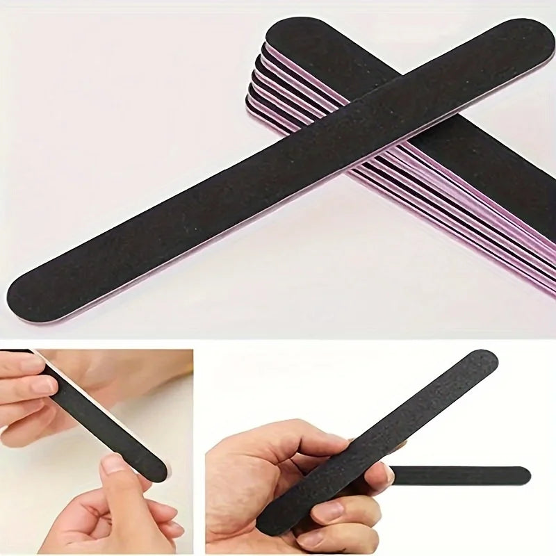 5Pcs Double Sided Emery Board Nail File, 100/180 Grit Nail Buffering Files, Black Manicure Pedicure Tool