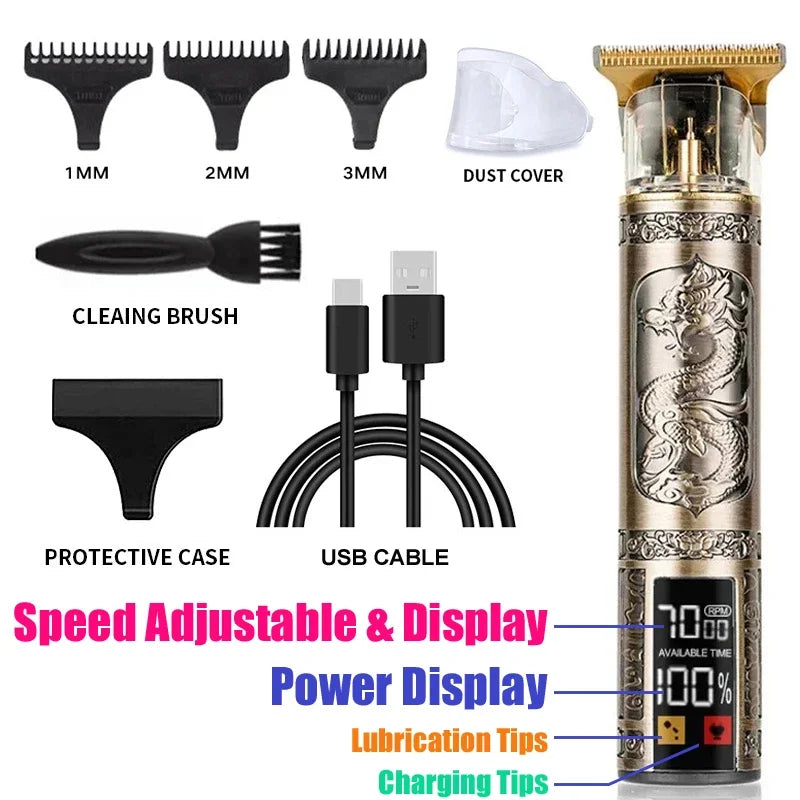 Cordless Hair Trimmer Vintage Hair Clipper USB Fast Charging Hair Cutting Machine Electric Shaver Barber Professional Barber