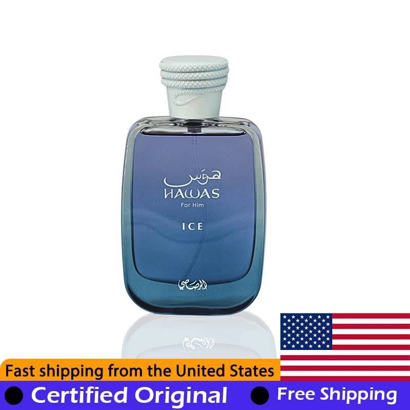Rasasi Hawas Ice Eau de Parfum Spray 3.4 Ounce Original Arab Perfumes Premium Lasting Aromatic Pheromones Cologne Perfume 100 ML
