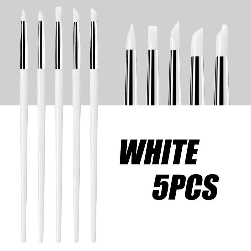 5Pcs/set Silicone Nail Brush UV Gel Polish Tip 3D Image DIY Dotting Polish Brushes Pen Professional DIY Manicure Tools