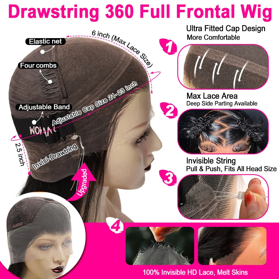 Hidden Strap 360 HD Full Lace Wigs Curly Human Hair WigS Pre Plucked Water Wave HD Lace Frontal WigS with Invisible Drawstring