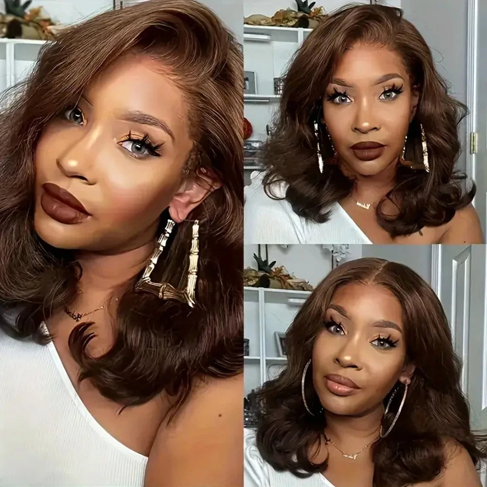 Chocolate Brown Body Wave Bob Wigs Human Hair Wigs 13x4 HD Transparent Lace Frontal Wigs Short Bob Wig of Woman