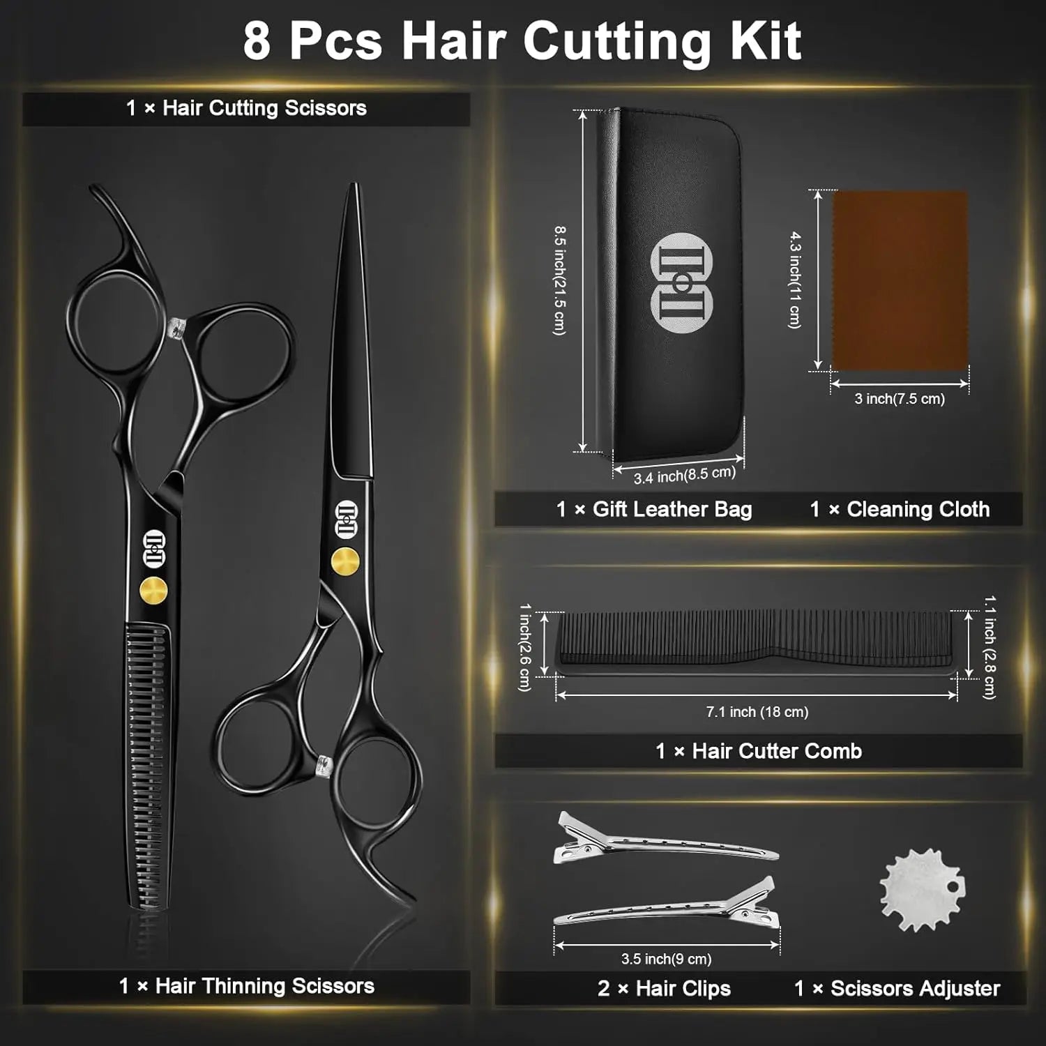 Professional Hair Cutting Scissors Set with Thinning Shears, 6.7 Inch for Men Women Home Salon Barber Kit