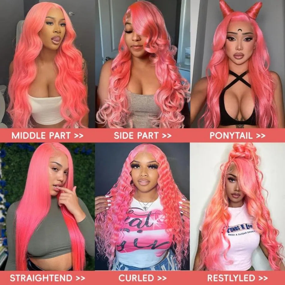 Pink Human Hair Wigs Body Wave 13X6 Hd Lace Frontal Wig 100% Human Hair Colored Lace Front Wig Preplucked Brazilian Hair 38 Inch