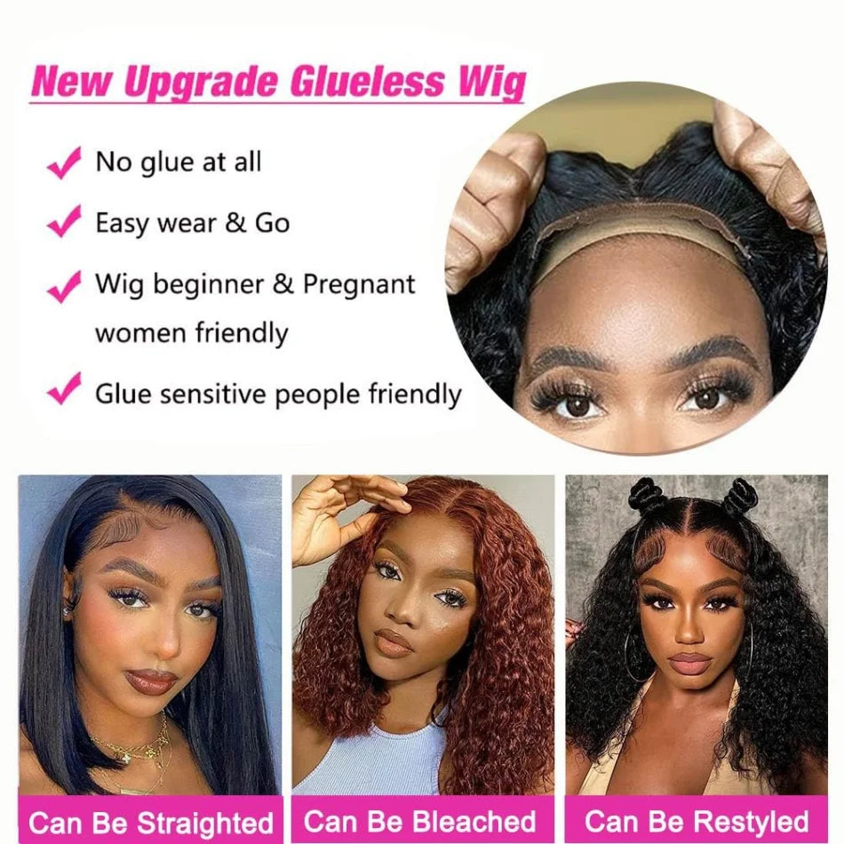 Wear And Go Glueless Short Bob Wig Human Hair Preplucked Precut For Black Women Water Deep Wave Curly 5X5 Hd Lace Front Wig 10In