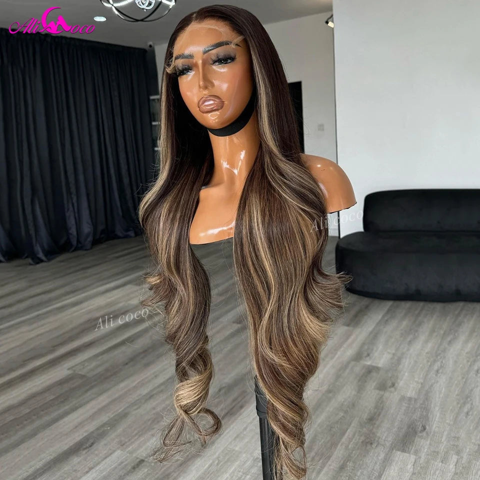 P4/27 Highlight Body Wave 13x4 13x6 Lace Front Wigs Human Remy Hair Wigs For Women Transparent 180 Density Pre Plucked