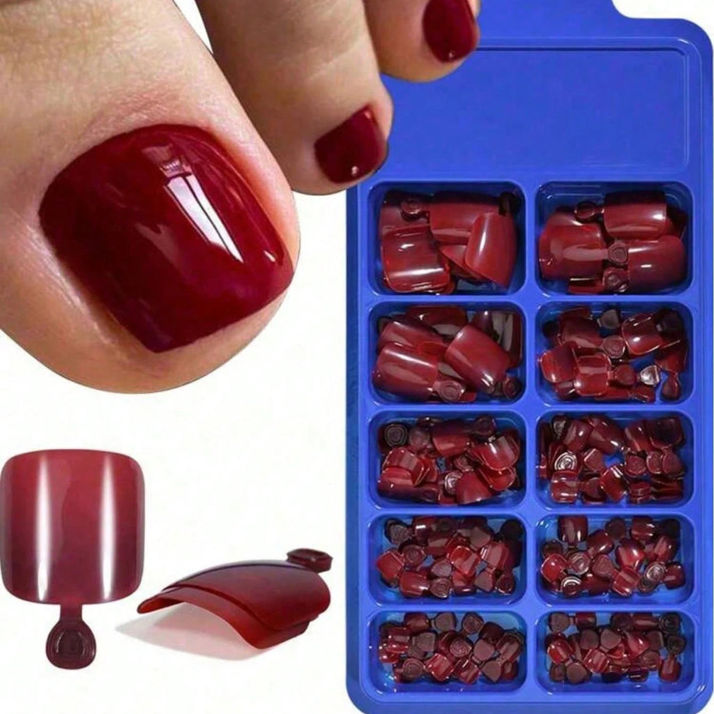 100Pc/Set Solid Color Simple Foot Fake Nails Artificial Red Fake Acrylic Nails Press On Toenails Art Tips Gluing Manicure Tool