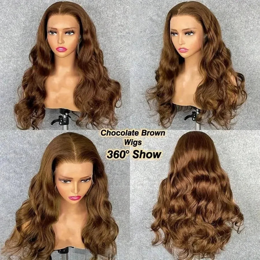 200% Density 13x4 HD Lace Front Wig Brown Brazilian Body Wave Human Hair Lace Frontal Wigs Pre-Plucked Natural Hairline