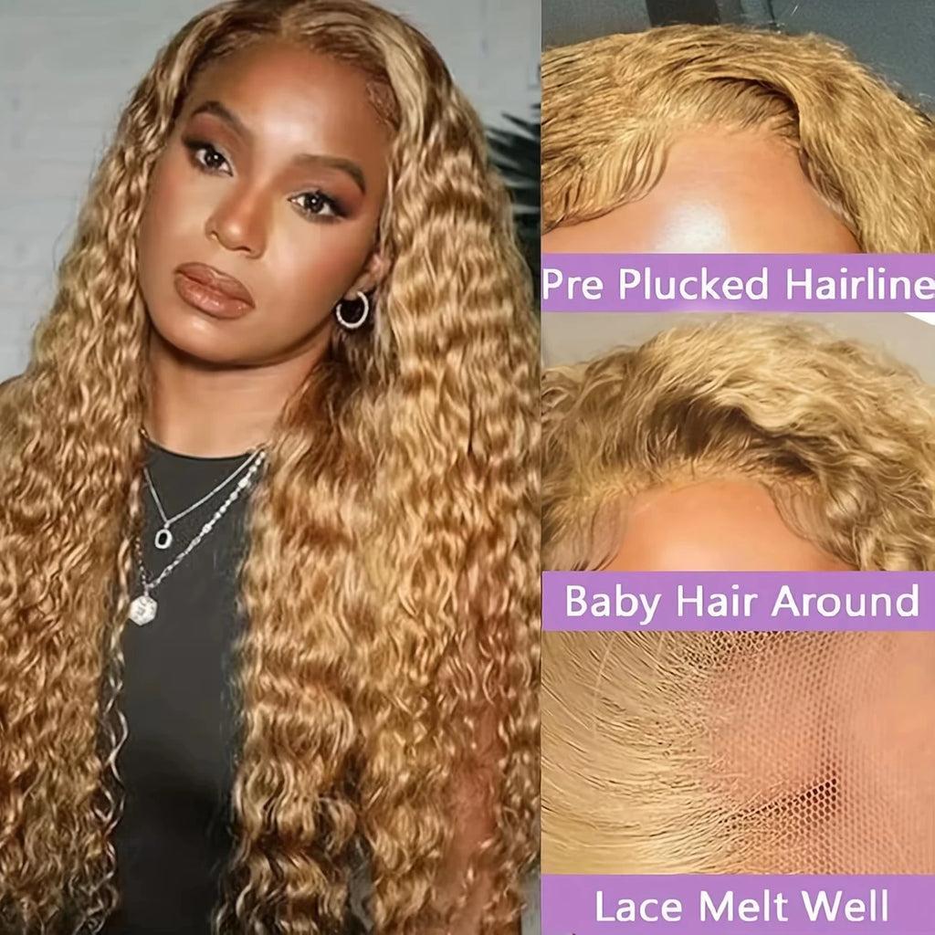 SoGreat 27 Honey Blonde Wig Human Hair 13x6 Curly Wigs Deep Wave Lace Front Wig 13x4 Water Wave Human Hair Wig Colored Brazilian
