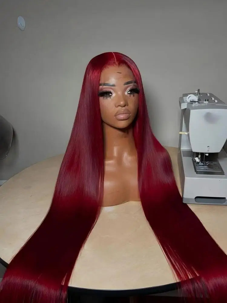 Red Colored Human Hair Wigs Burgundy 13X6 Hd Lace Frontal Human Hair Wig Straight Lace Front Wig Brazilian Wigs Original 30 Inch