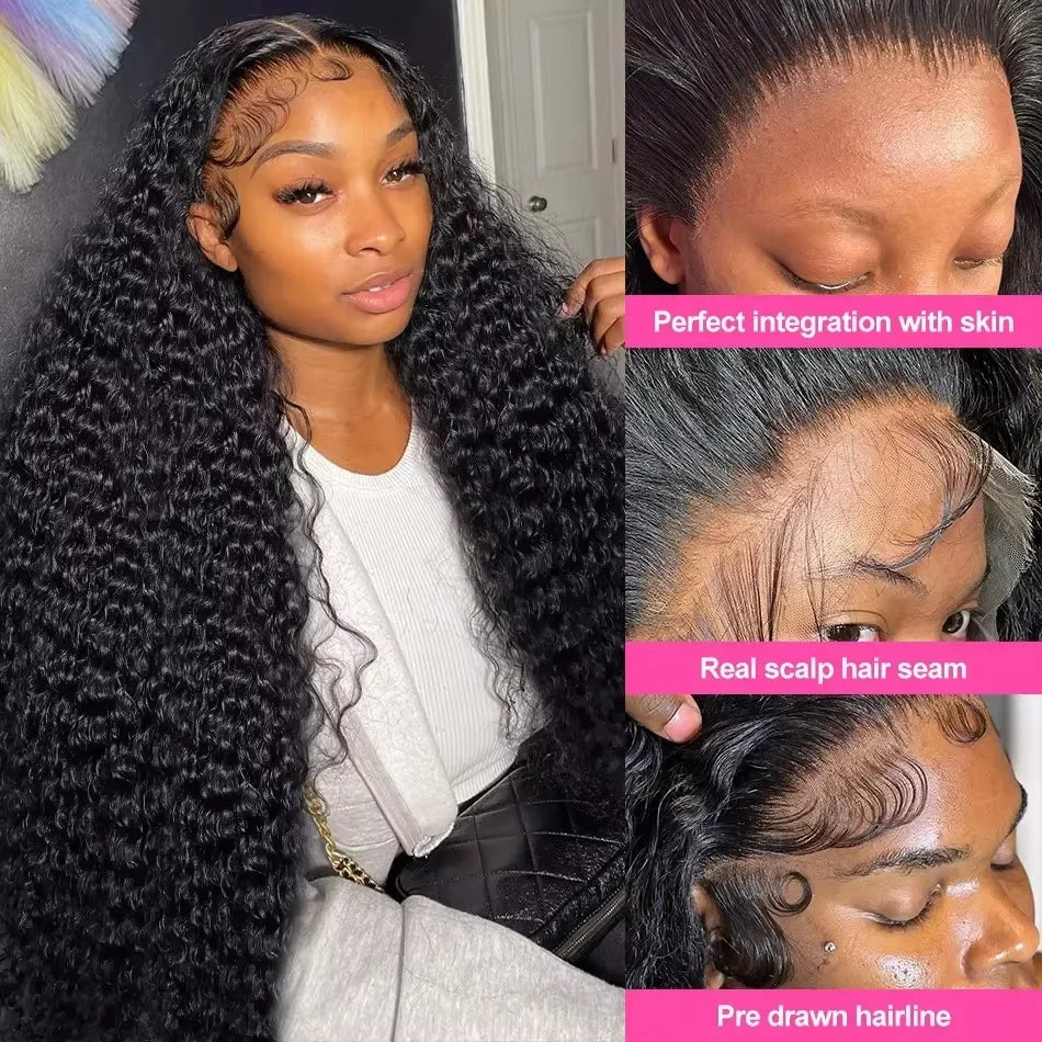 Natural Color 13x6 Full Frontal Deep Wave 360 HD Transparent Lace Long Curly 4x4 5x5 Closure Remy Human Hair Pre plucked Wigs