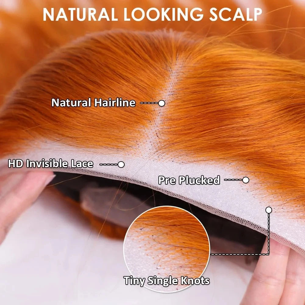 350# Colored Orange Ginger Wig Human Hair HD 13x4 Bone Straight Lace Front Wigs Pre Plucked 13x6 Lace Frontal Wigs For Women