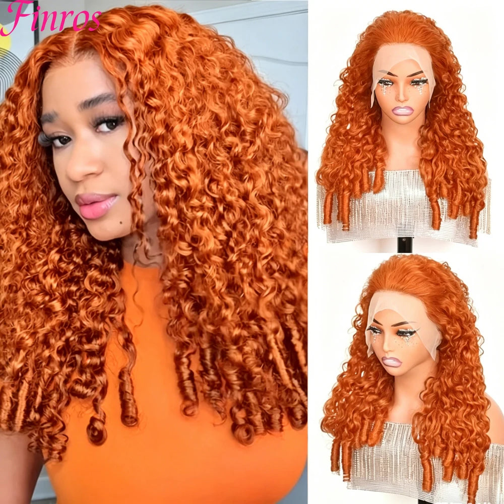 Ginger Orange Burmese Curly Human Hair Wig Pre Plucked 13x6 Hd Lace Front Human Hair Wig 200 Density #350 Colored Wig Human Hair