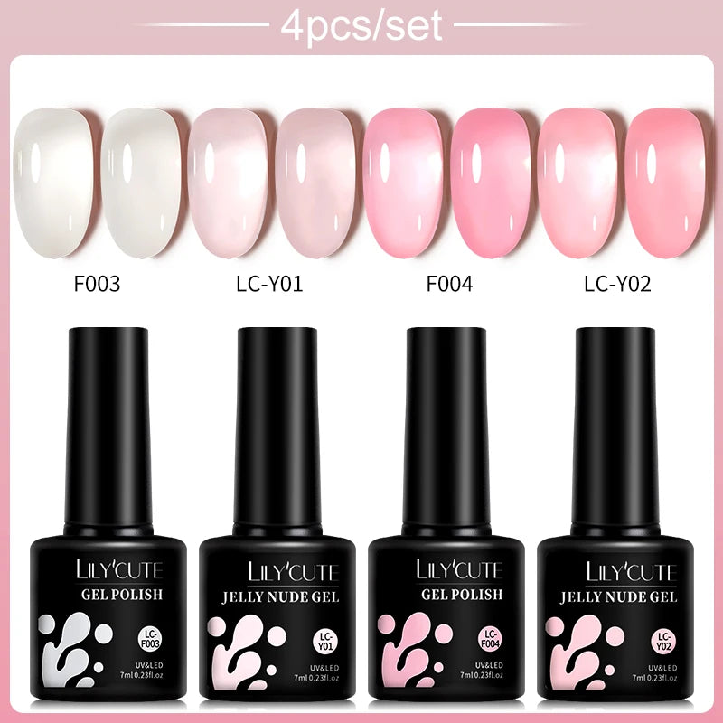 LILYCUTE 4/5Pcs/Set 7ML Nude Pink Gel Nail Polish and Translucent Jelly Nail Art Gel Semi Permanent Soak Off Design Manicure Set