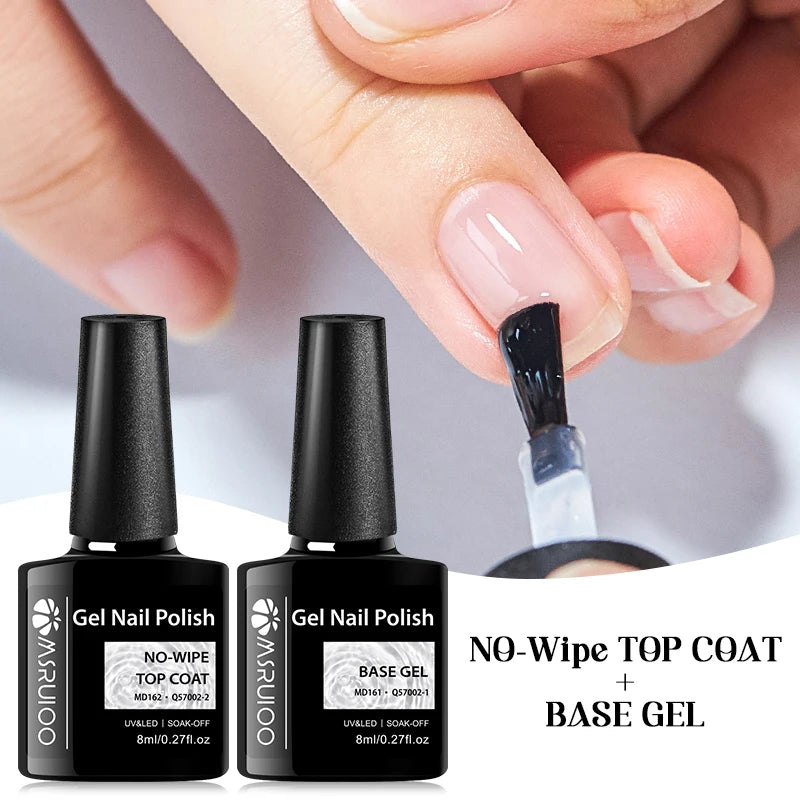 MSRUIOO 8ml Base Top Coat Gel Polish Semi Permanent Soak Off UV Gel LED Nail Art Varnish Base Gel Top Coat Gel Varnish Manicure