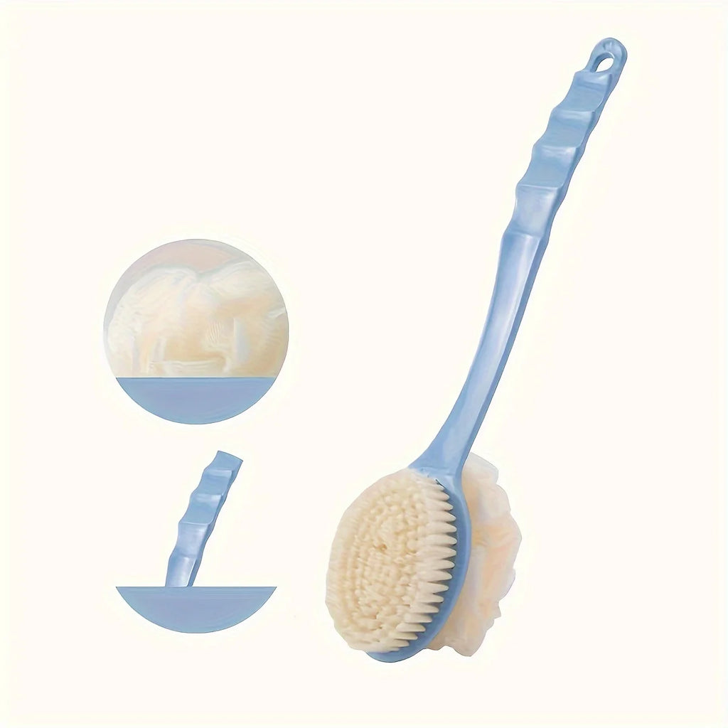 Soft Loofah And Bristles Bath Body Brush For Women And Men - Curved Long Handled Shower Brush For Body, Face, And Spa Washing