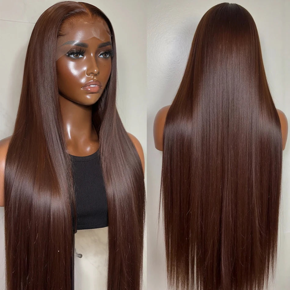 HD Chocolate Brown 13x4 Straight Lace Front Wig Brazilian 13x6 Full Lace Frontal Wigs For Women Remy Human Hair Wig Pre Plucked