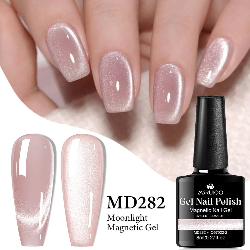 MSRUIOO 8ml Moonlight Cat Magnetic Nail Gel Polish Glitter Pink Silver Semi Permanent French Style Nail Art UV/LED Gel Varnish