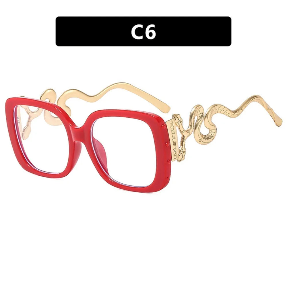 Retro Large Frame Woman Eyeglasses Square Shape Flat Mirror Square Glasses Frame Snake Leg Personalized Glasses Frame for Women