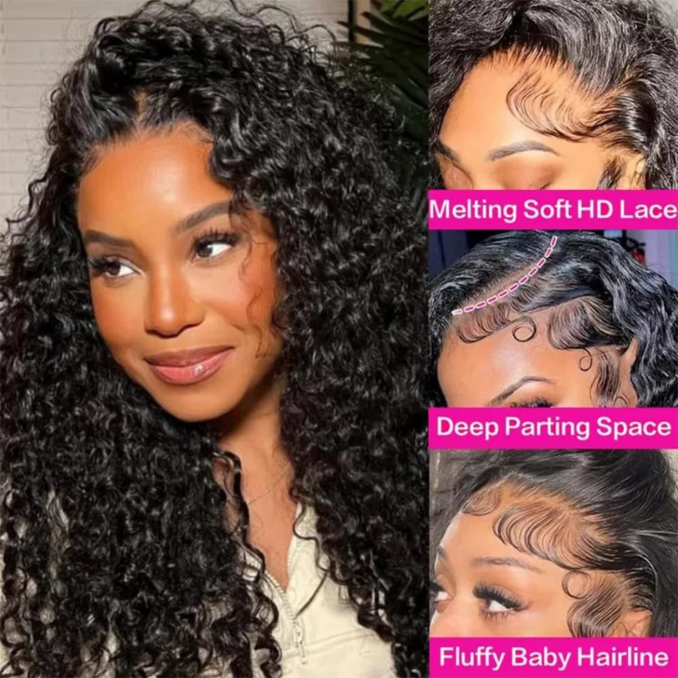 250 Density 13X6 Hd Lace Frontal Wig Burmese Curly Wig Human Hair Brazilian Lace Front Wig Natural Black 40 Inch For Black Women