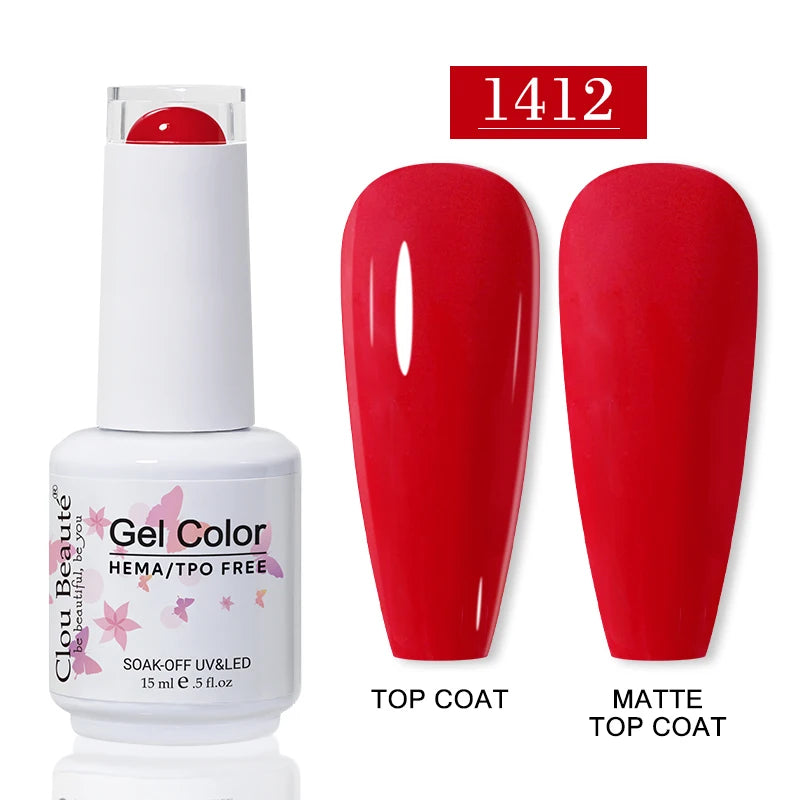 Clou Beaute 15ml Red Color Gel Polish Vernis Semi Permanent UV Varnish Gel Nail Polish Hema TPO Free Nails Art Manicure TOP BASE