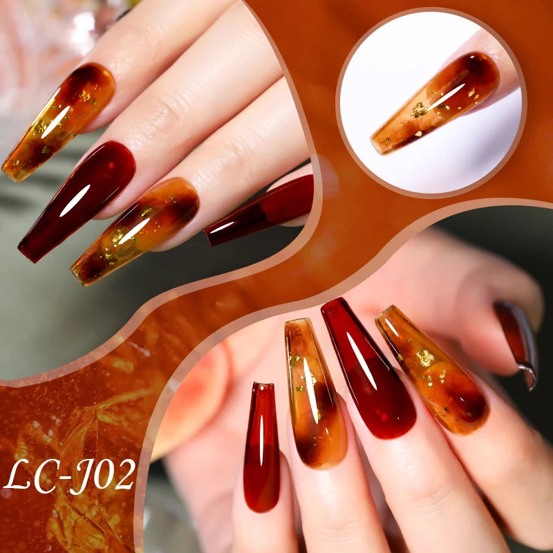 LILYCUTE 7ML Jelly Amber Gel Nail Polish Brown Crystal Translucent Dull Color Nail Art Gel Semi Permanent UV Gel Polish Varnish