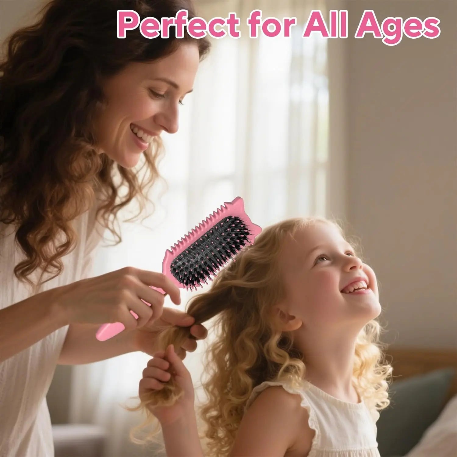 Curl Defining Brush for All Hair Types, Detangles and Enhances Natural Curls with Fun Cat Design, Pink