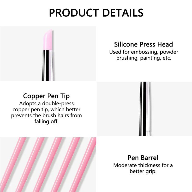 5Pcs/set Silicone Nail Brush UV Gel Polish Tip 3D Image DIY Dotting Polish Brushes Pen Professional DIY Manicure Tools
