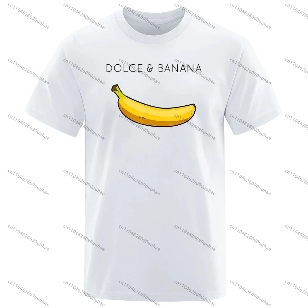 2026 Fashion Men's T-Shirt, Dolce & Gabbana with Banana Pattern Print T-Shirt, 100% Cotton Comfortable Casual Breathable T-Shir