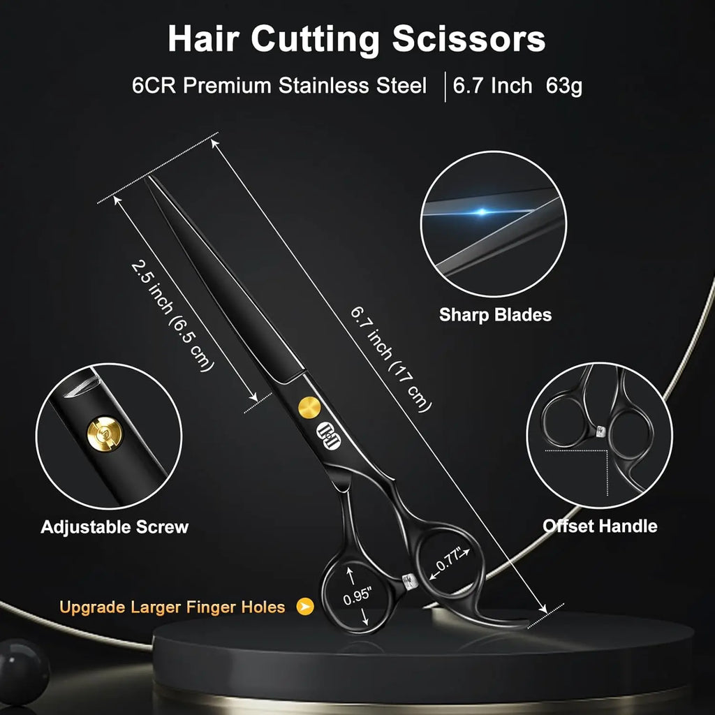 Professional Hair Cutting Scissors Set with Thinning Shears, 6.7 Inch for Men Women Home Salon Barber Kit
